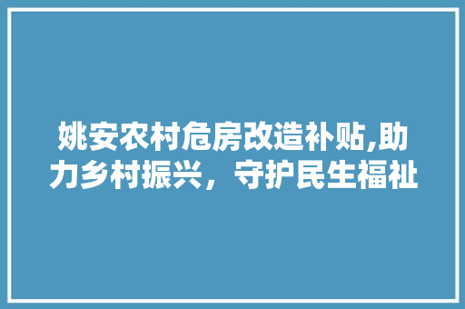 姚安农村危房改造补贴,助力乡村振兴，守护民生福祉