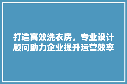打造高效洗衣房，专业设计顾问助力企业提升运营效率 庭院装修