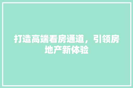 打造高端看房通道，引领房地产新体验