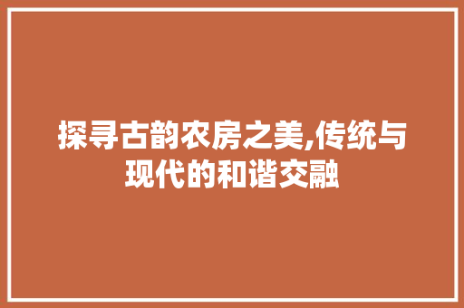 探寻古韵农房之美,传统与现代的和谐交融