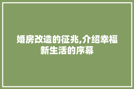婚房改造的征兆,介绍幸福新生活的序幕