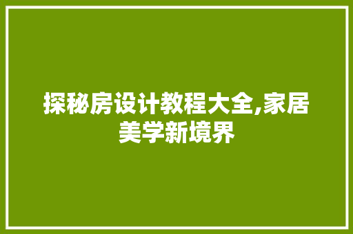 探秘房设计教程大全,家居美学新境界