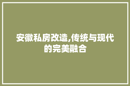安徽私房改造,传统与现代的完美融合