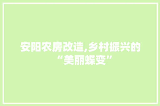 安阳农房改造,乡村振兴的“美丽蝶变”