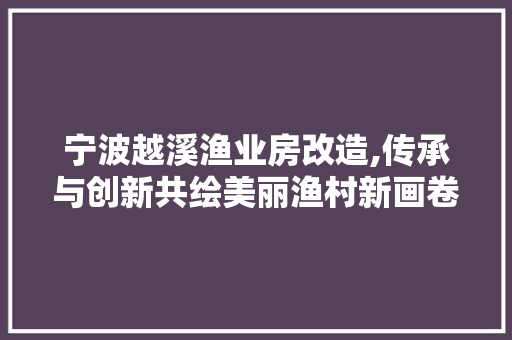 宁波越溪渔业房改造,传承与创新共绘美丽渔村新画卷