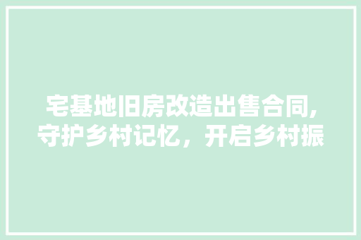 宅基地旧房改造出售合同,守护乡村记忆，开启乡村振兴新篇章