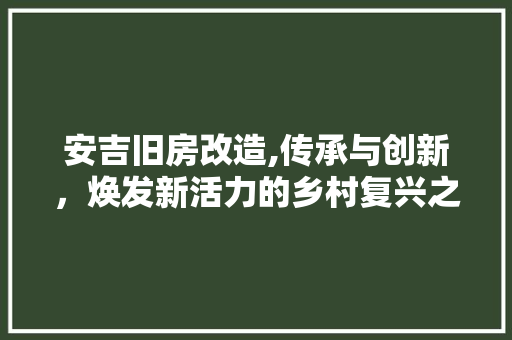 安吉旧房改造,传承与创新，焕发新活力的乡村复兴之路