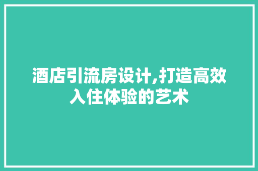 酒店引流房设计,打造高效入住体验的艺术