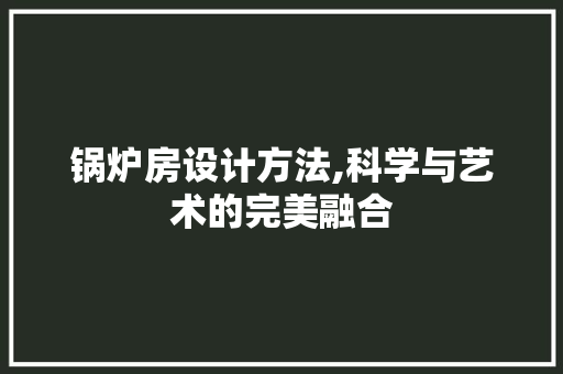 锅炉房设计方法,科学与艺术的完美融合