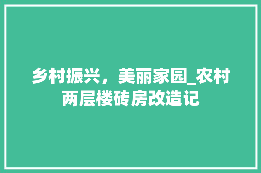 乡村振兴，美丽家园_农村两层楼砖房改造记
