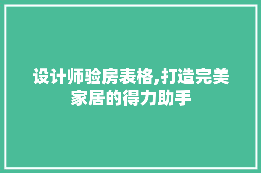 设计师验房表格,打造完美家居的得力助手