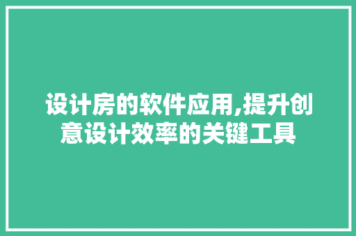 设计房的软件应用,提升创意设计效率的关键工具