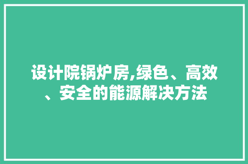 设计院锅炉房,绿色、高效、安全的能源解决方法