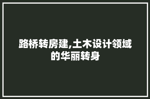 路桥转房建,土木设计领域的华丽转身