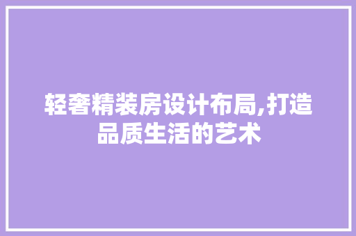 轻奢精装房设计布局,打造品质生活的艺术
