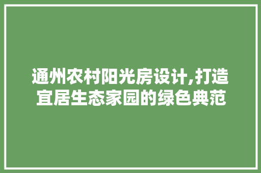 通州农村阳光房设计,打造宜居生态家园的绿色典范