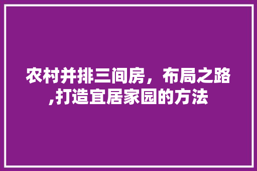 农村并排三间房，布局之路,打造宜居家园的方法 装修材料