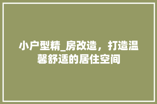 小户型精_房改造，打造温馨舒适的居住空间
