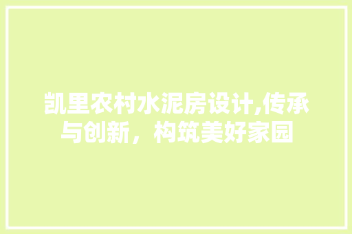 凯里农村水泥房设计,传承与创新，构筑美好家园