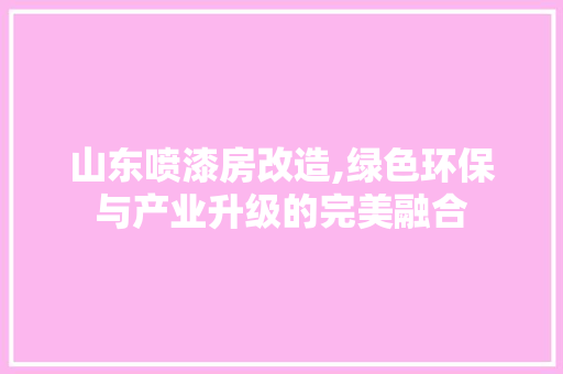 山东喷漆房改造,绿色环保与产业升级的完美融合