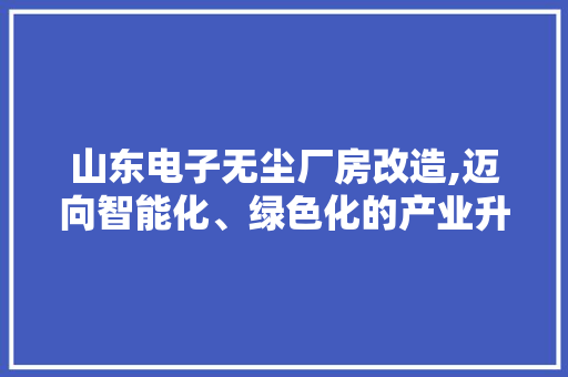 山东电子无尘厂房改造,迈向智能化、绿色化的产业升级之路