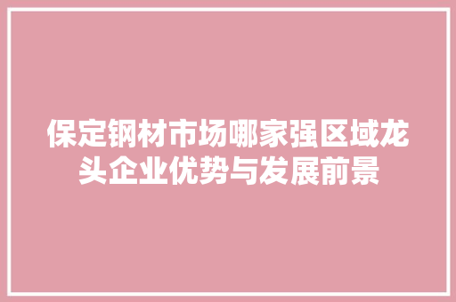 保定钢材市场哪家强区域龙头企业优势与发展前景