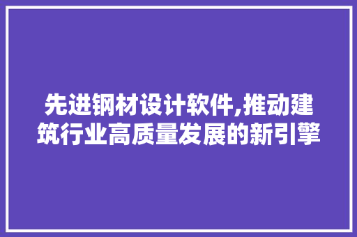 先进钢材设计软件,推动建筑行业高质量发展的新引擎