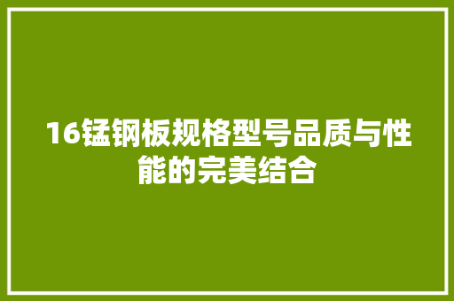 16锰钢板规格型号品质与性能的完美结合