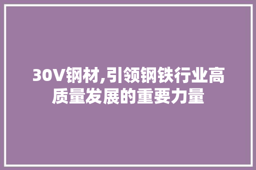 30V钢材,引领钢铁行业高质量发展的重要力量