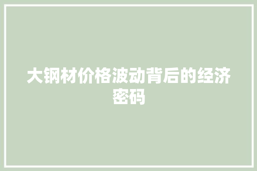 大钢材价格波动背后的经济密码