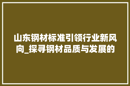 山东钢材标准引领行业新风向_探寻钢材品质与发展的内在联系