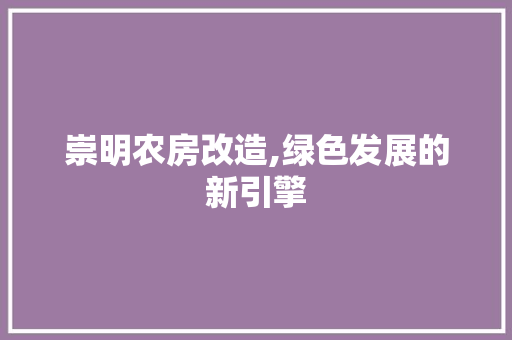 崇明农房改造,绿色发展的新引擎