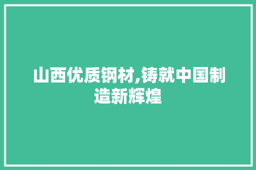 山西优质钢材,铸就中国制造新辉煌