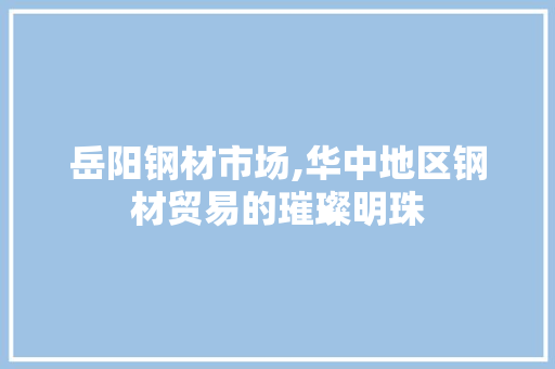 岳阳钢材市场,华中地区钢材贸易的璀璨明珠