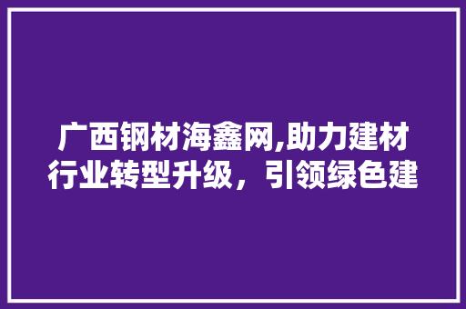 广西钢材海鑫网,助力建材行业转型升级，引领绿色建材潮流