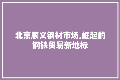 北京顺义钢材市场,崛起的钢铁贸易新地标