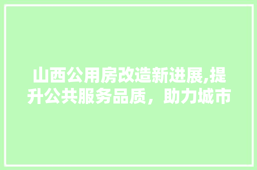 山西公用房改造新进展,提升公共服务品质，助力城市高质量发展
