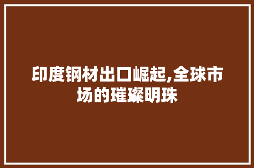 印度钢材出口崛起,全球市场的璀璨明珠
