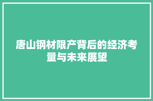 唐山钢材限产背后的经济考量与未来展望