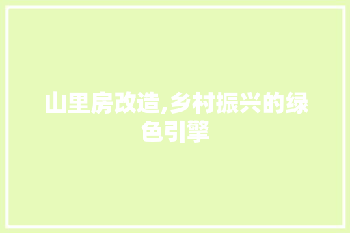 山里房改造,乡村振兴的绿色引擎