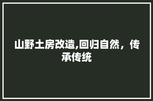 山野土房改造,回归自然，传承传统