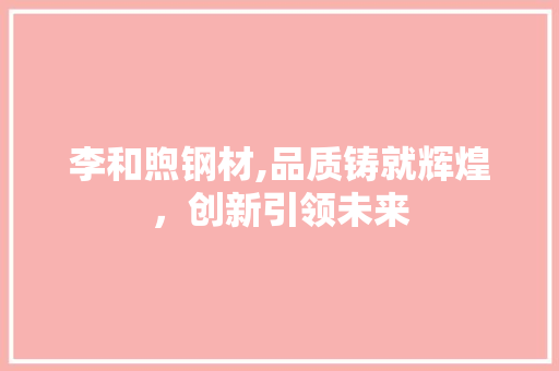 李和煦钢材,品质铸就辉煌，创新引领未来