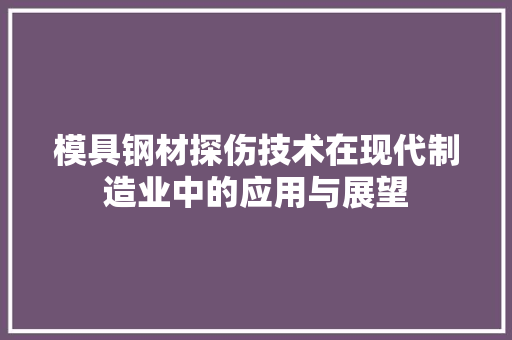 模具钢材探伤技术在现代制造业中的应用与展望
