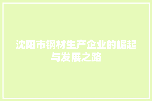 沈阳市钢材生产企业的崛起与发展之路