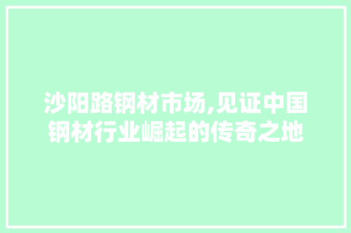沙阳路钢材市场,见证中国钢材行业崛起的传奇之地 地面装修
