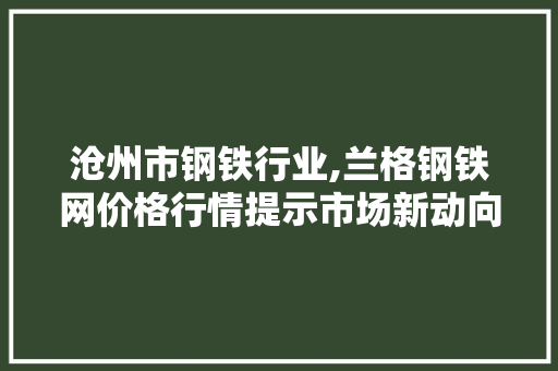 沧州市钢铁行业,兰格钢铁网价格行情提示市场新动向