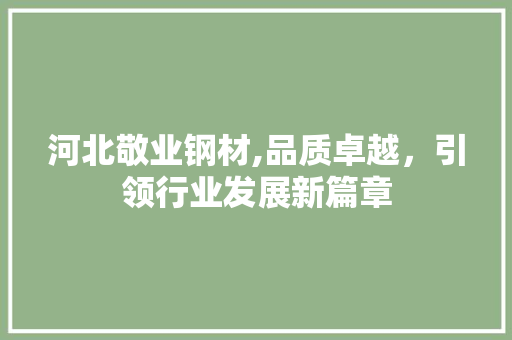 河北敬业钢材,品质卓越，引领行业发展新篇章