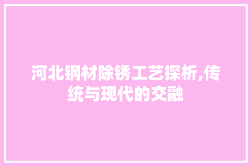 河北钢材除锈工艺探析,传统与现代的交融