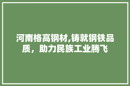 河南格高钢材,铸就钢铁品质，助力民族工业腾飞