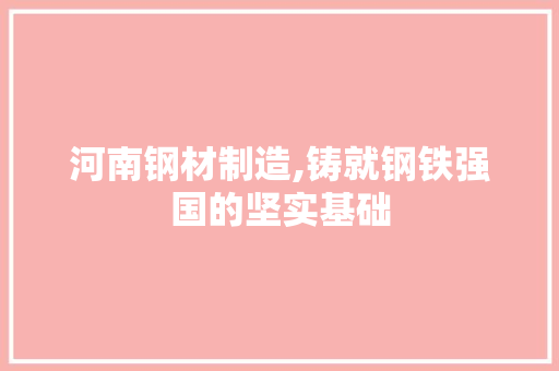 河南钢材制造,铸就钢铁强国的坚实基础